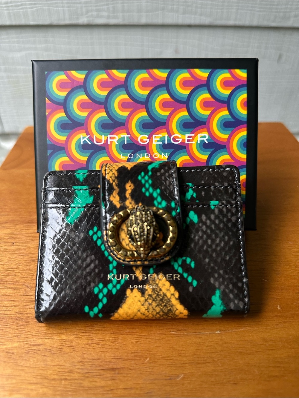 Kurt Geiger Chelsea Snake-Print Card Holder Wallet Embelished Logo Closure NWT - Picture 1 of 6